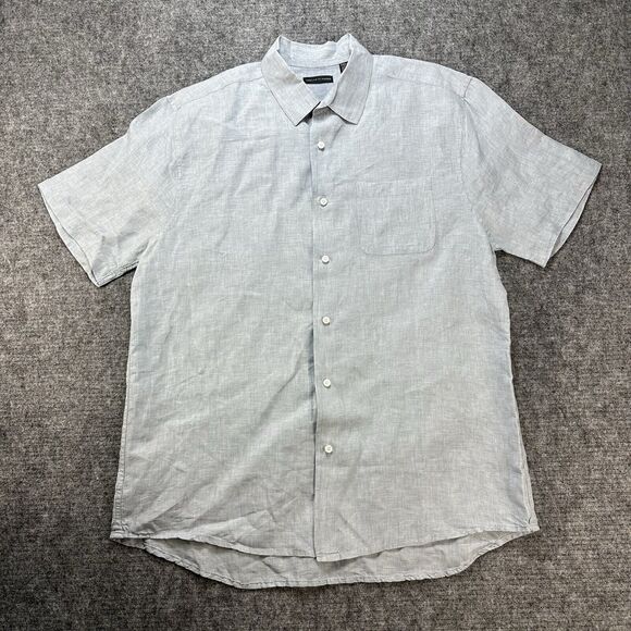 Saks Fifth Avenue Other - Saks Fifth Avenue Shirt Mens XL Blue Linen Button Up Short Sleeve EUC
